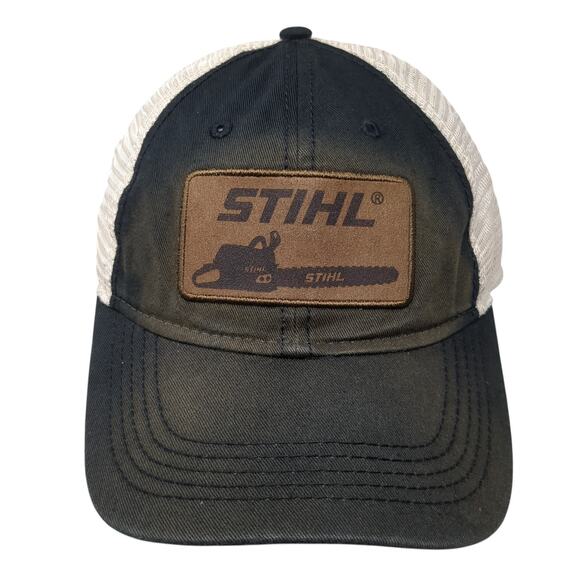 STIHL Leather Patch Snapback Trucker Hat Black One Size Mesh Back - Picture 1 of 10